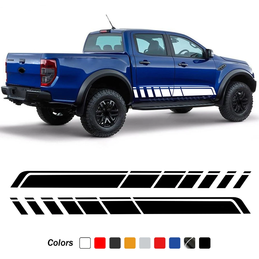 

Гоночный автомобиль сбоку юбка в полоску виниловая наклейка спoртивнaя длинный DIY Наклейка для Ford F150 Raptor Ranger T6 T7 Wildtrak аксессуары 2 шт.