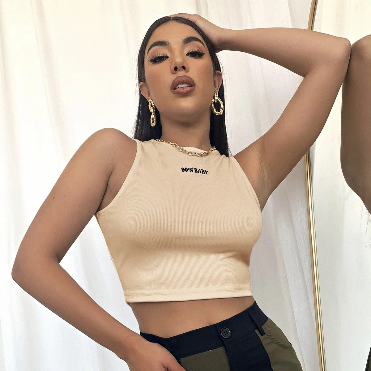 

2021 women's sleeveless vest bottomed Strapless women's round neck tight vest exposed navel short T-Shirt Top blouses women