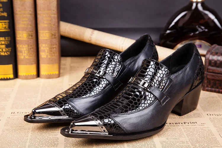 

British fashion men's pointed shoes with high heel leather personality British carved men's shoes