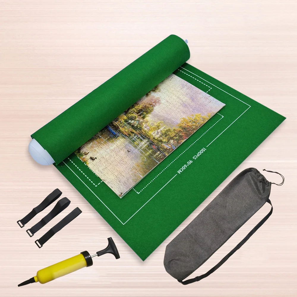 

1 Set of Universal 1500 Pieces Puzzles Storage Mat Jigsaw Roll Felt Mat Puzzle Storage Blanket Puzzles Rollers Green Random Infl