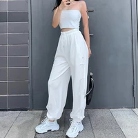 spring and summer sweatpants womens elastic high wast harem pants female loose casual pants pockets white black trousers