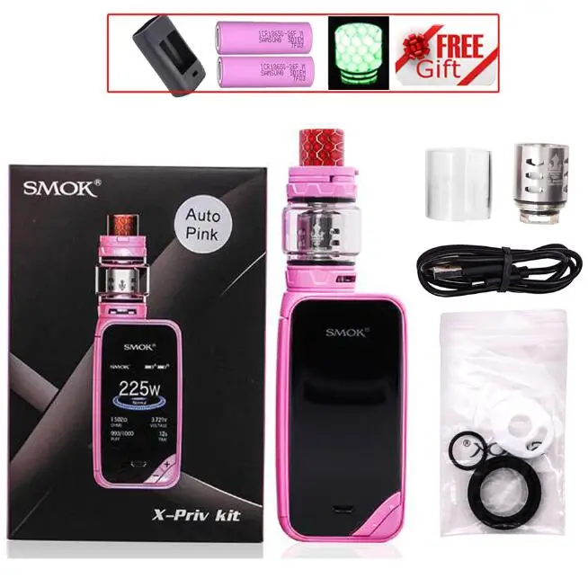 SMOK X-PRIV набор электронных сигарет 225 Вт X PRIV Box Mod с TFV12 Prince Tank 8 мл испаритель VAPE SMOK XPRIV Kit - Цвет: Auto Pink with Gift