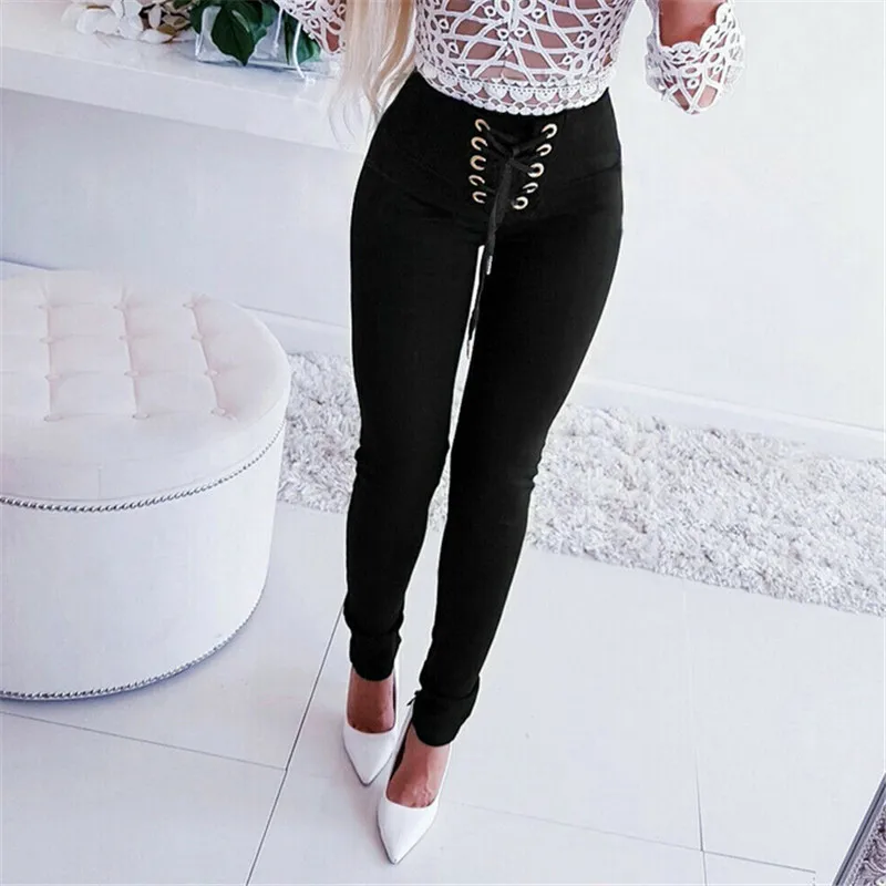 Новый Для женщин тонкий стрейч Высокая Талия Длинные Брюки Тощие узкие брюки