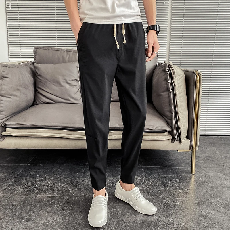 

Весна-лето 2021, модные мужские тонкие хлопковые повседневные брюки, мужские деловые однотонные повседневные брюки, Мужская универсальная од...
