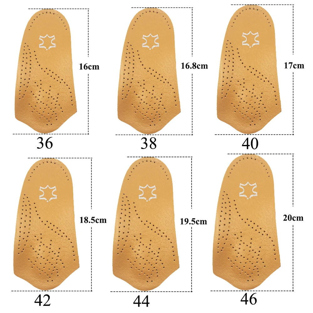 EID 3/4 length Leather insole Flat Foot Orthotic insoles Arch Support 2.5cm Half Shoe Pad Orthopedic Insoles Foot Care Unisex