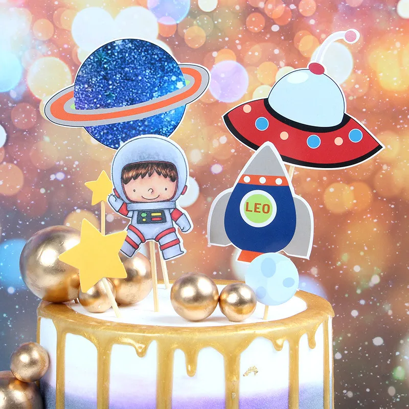 

1Set Outer Space Party Cake Toppers Astronaut Rocket Birthday Cupcake Topper Kids Birthday Party Decoration Baby Shower Supplies