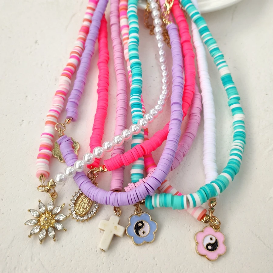 

Fashion Clay Beads Yin Yang Flower Necklace For Women Clavicle Chain Colorful Soft Ceramic Boho Style Beaded Necklaces Jewelry