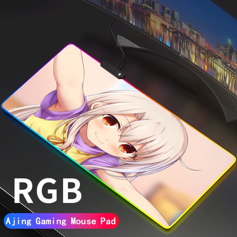 Цветной игровой RGB коврик для мыши с аниме Fate Grand Order и светодиодной подсветкой, компьютерный мягкий коврик для мыши FGO illyasвиль, коврик для клавиатуры, Настольный коврик
