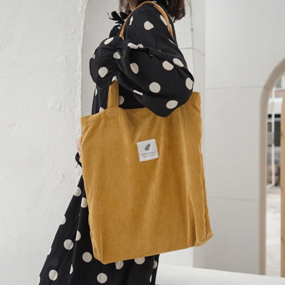 

Women Corduroy Shopping Bag Female Canvas Cloth Shoulder Bag Environmental Storage Handbag Reusable Foldable Eco Grocery Bags