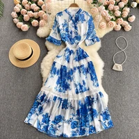 banulin 2021 summer runway fashion party dress women flare sleeve lace patchwork floral holiday long dress robe vestidos