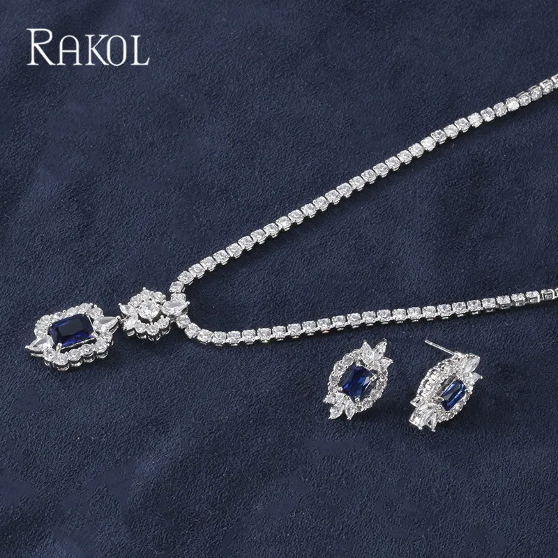 RAKOL Роскошные Искрящийся Блестящий кубический циркон Прозрачные Серьги Ожерелье