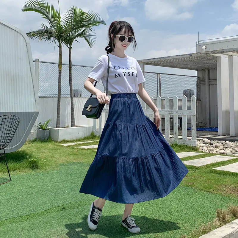 

2021 New Autumn Women Elastic High Waist Casual Jeans Skirts Female Fashion Korean Vintage Wide Leg A-line Skirt Streetwear Z218