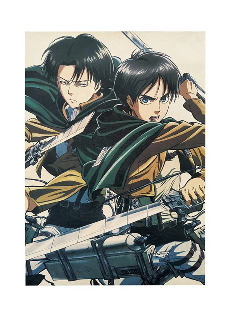 Постер на стену из крафтовой бумаги в стиле атака Титанов с японским мультяшным