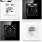 Французская стандартная настенная розетка Szaoju с двумя USB-портами и индикасветодиодный включениявыключения, 16 А, 220 В переменного тока, стеклянная Хрустальная панель