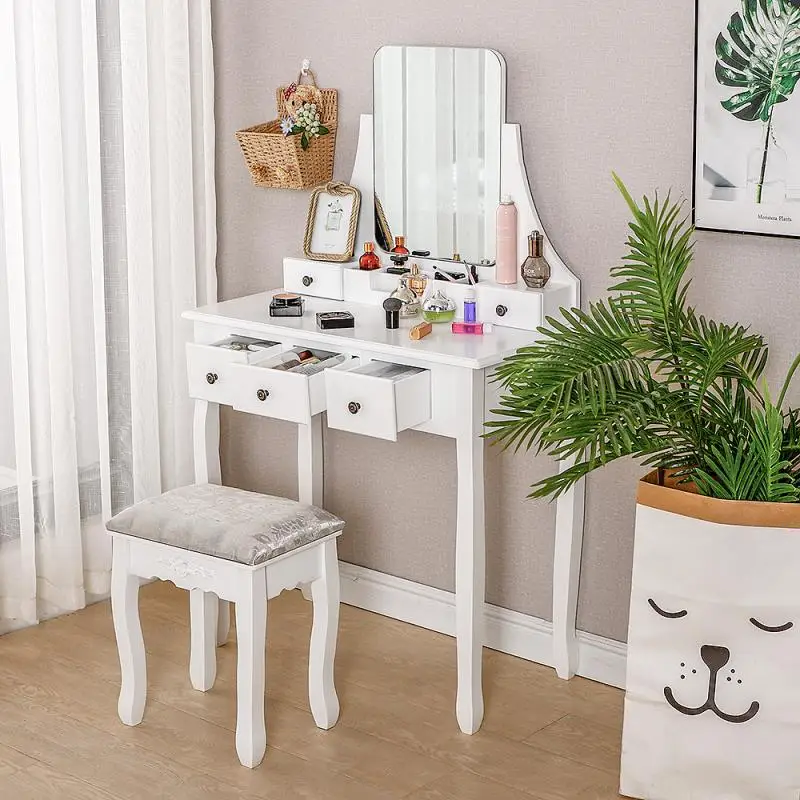 

1pc Modern Dressing Table For Bedroom With Chair Set Minimalist Storage Cabinet Integrated Dressers Bedroom Furniture HWC