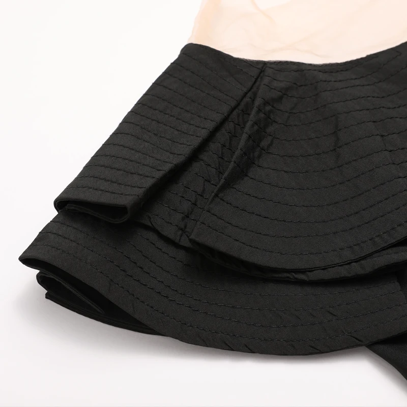 

Autumn New European and American Sexy V-neck Mesh Splicing Top Slim Ruffle Long Sleeve Shirt