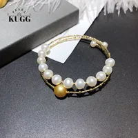 KUGG PEARL 18k Yellow Gold Pearl Bangle Handmade Jewelry Fashion Natural South Sea Gold Pearl Bangle Simple Style Design