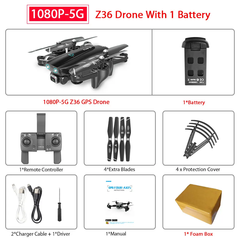 ZWN Z36 gps Квадрокоптер с 720 P/1080 P/4 K HD камерой Rc вертолет gps с фиксированной точкой wifi FPV Дрон следуй за мной режим vs SG900-S E520S - Цвет: 1080P-5G 1B Foam