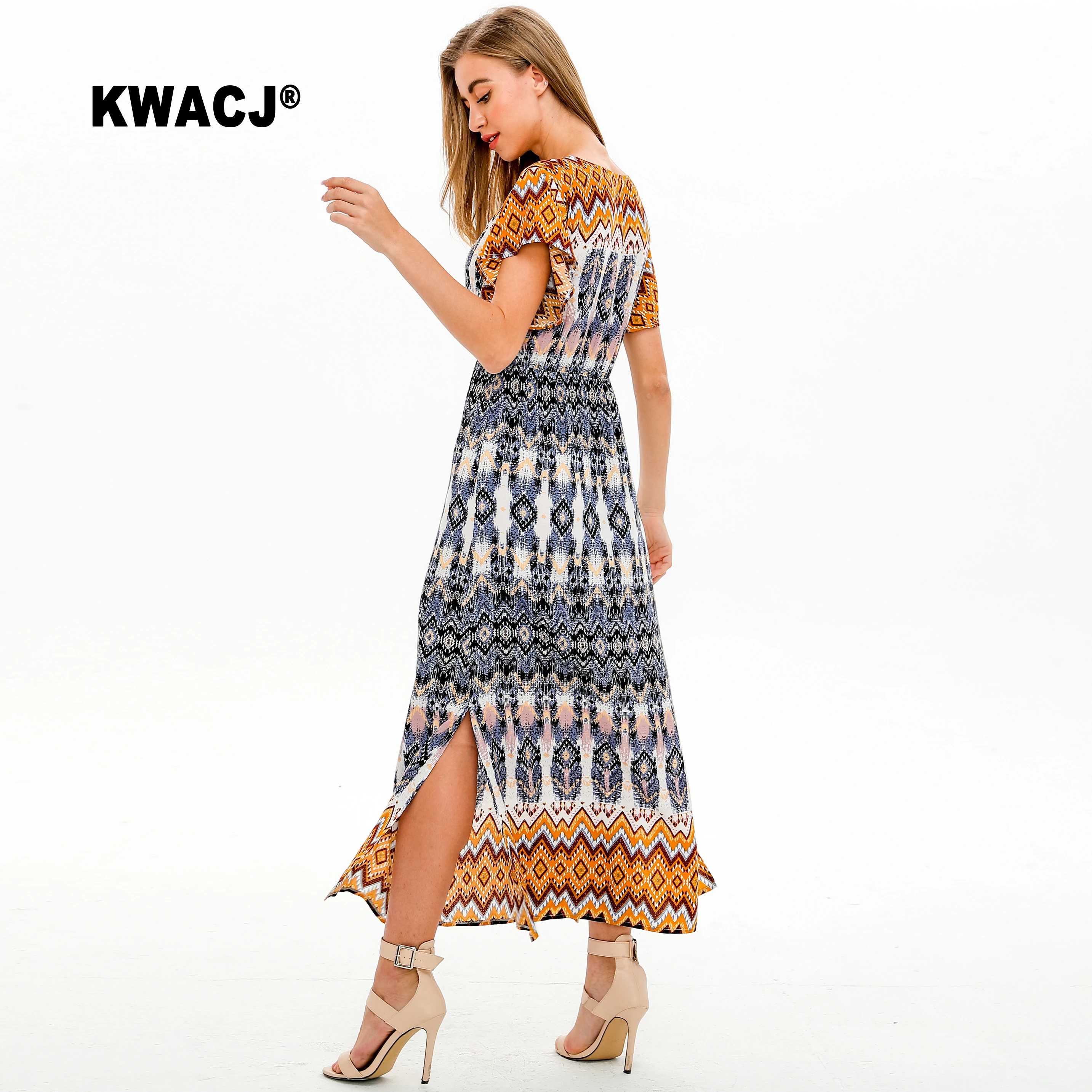 KWACJ с цветочным принтом длинное платье Для женщин летние брюки бабочками рукав