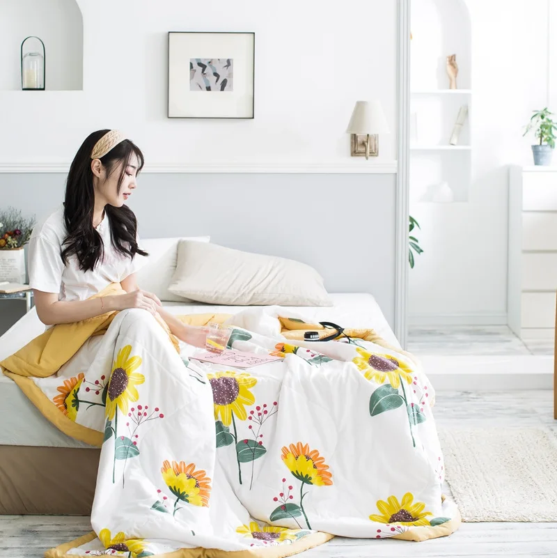 Тонкое летнее одеяло с принтом подсолнуха мягкое удобное для детей и взрослых