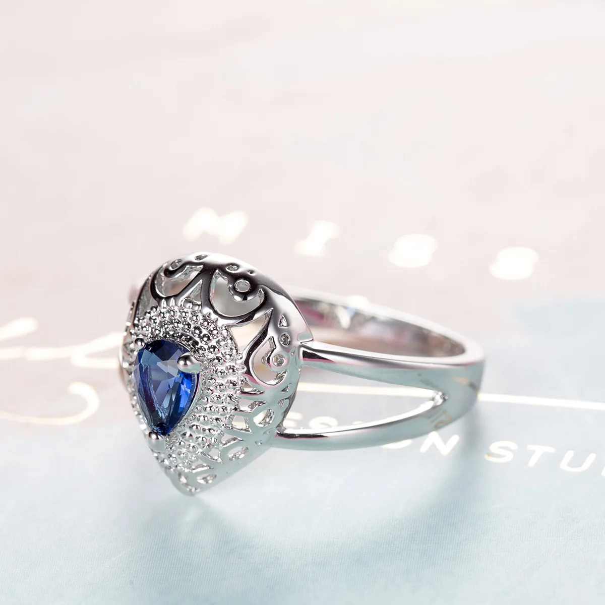Rose Red/Royal Blue Colors Cubic Zirconia Ring Hollow Pear Shape Art Deco Engagement Wedding Rings Promise for Women Gifts | Украшения и