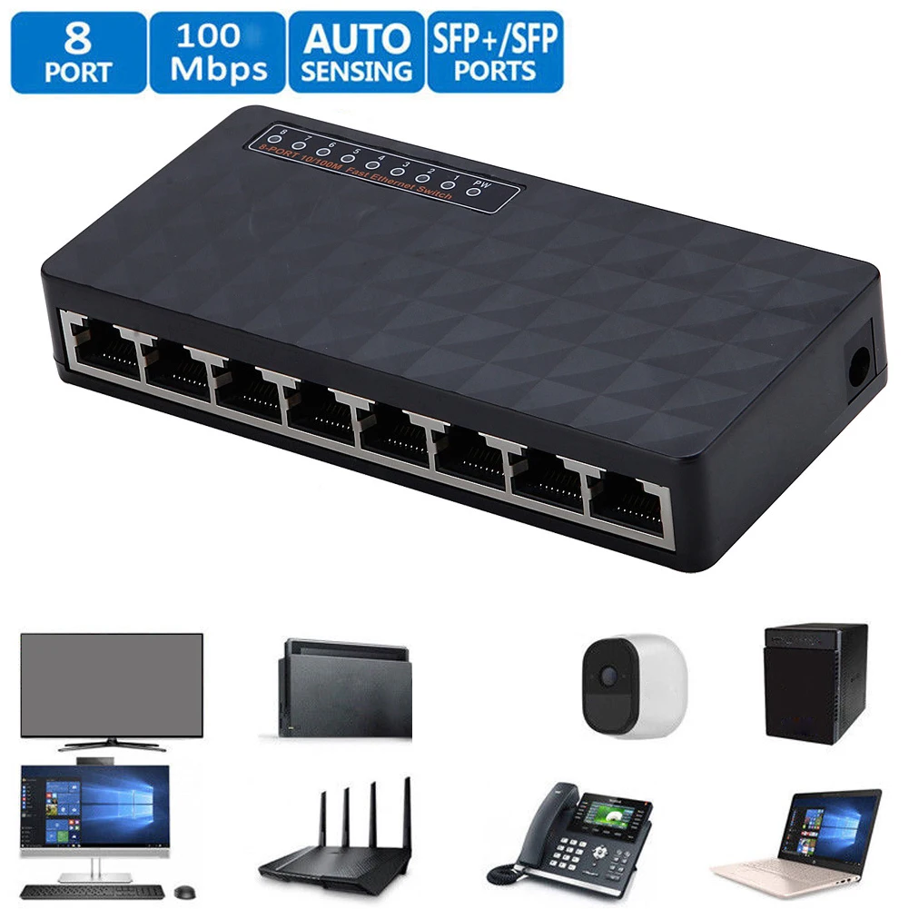 

LED Indicators 8 Port Ethernet Fast 10/100 Mbps Exquisite Network Switch Hub Mini Adapter