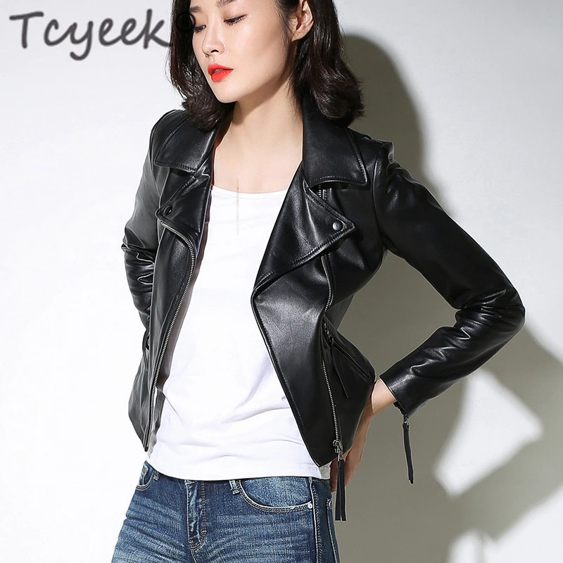 

Tcyeek Winter Sheepskin Coat Women Autumn Clothes 2020 Ladies Genuine Leather Jacket Woman Moto Biker Real Leather Jackets 615