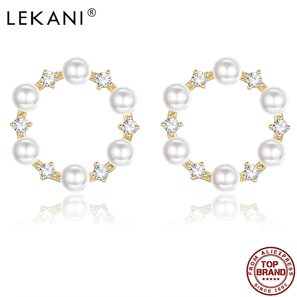 

LEKANI Round Wreath Pearl Hoop Earrings For Women With Cubic Zirconia Earrings Fashion Anniversary Party Fine Jewelry 2021 New