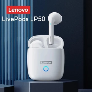 originlenovo lp50 tws bluetooth earphone 9d stereo waterproof silicone wireless headphones for iphone 13 xiaomi earbuds with mic free global shipping