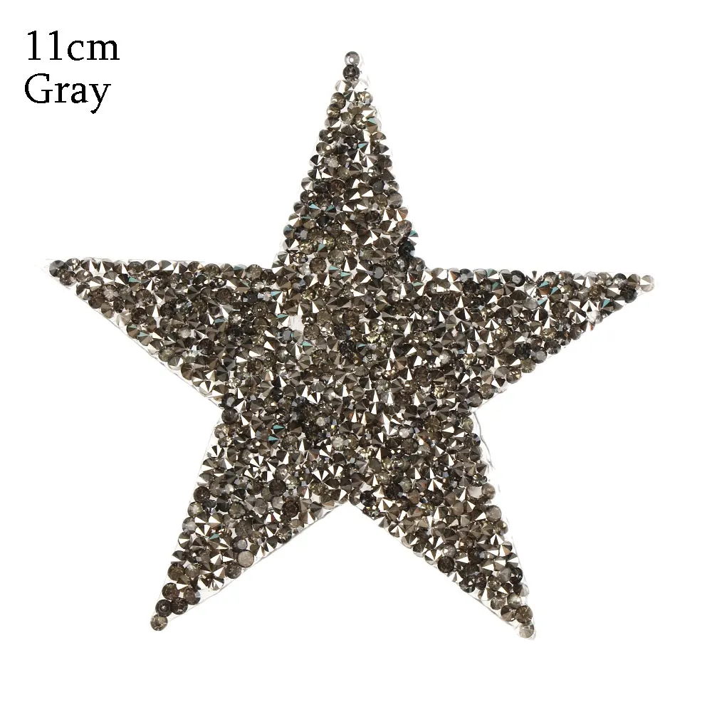 Grey 11cm Стразы со стразами, Звездные нашивки, поделки, мотив, железные нашивки, аппликация для теплопередачи, одежда, сумка для обуви, много размеров - Цвет: Grey 11cm
