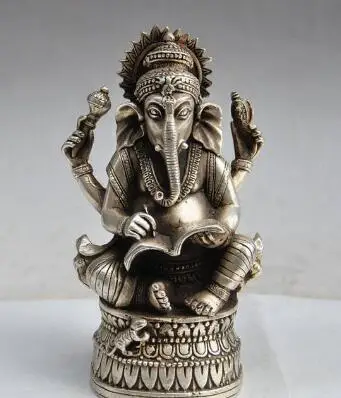 7-дюймовая Статуя китайского буддизма серебряный Лотос слон джамбала Фортуна