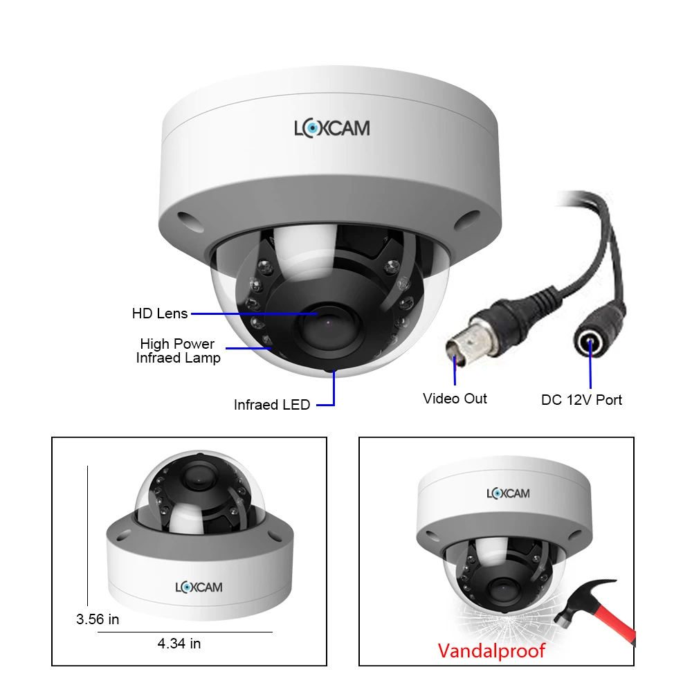 LOXCAM h.265 + 4CH 4K Ultra HD CCTV DVR System 8MP IP66 металлическая комнатная наружная Антивандальная