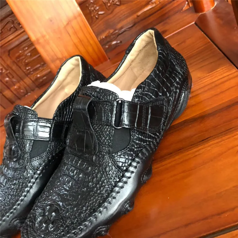 Повседневный стиль Аутентичные экзотические мужские туфли из крокодиловой кожи