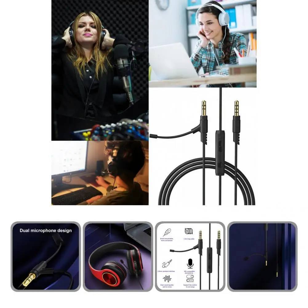 

Audio Cable Gold-plated Plug Black Fine Workmanship Headphone Audio Cord with Mic Audio Cord for Podcasting