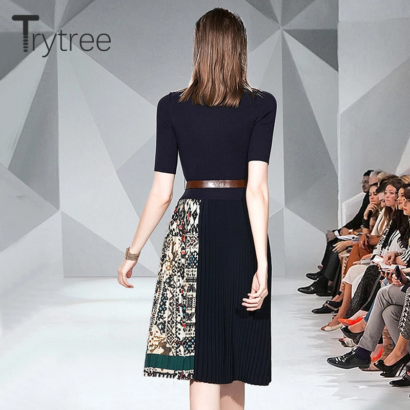 Осеннее женское Повседневное платье Trytree с круглым вырезом вязаное Модное