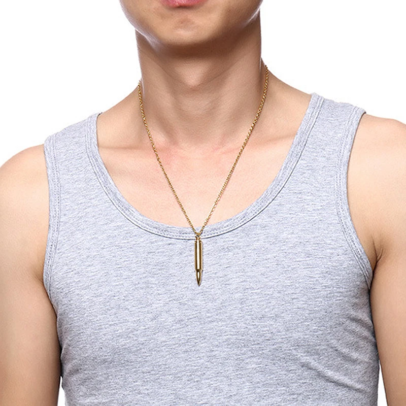 Мужское классическое ожерелье с кулоном в форме пули из нержавеющей стали