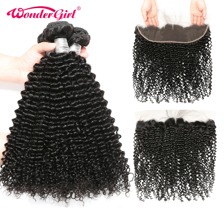 Кудрявые пучки вьющихся волос с фронтальной бразильской человеческие волосы