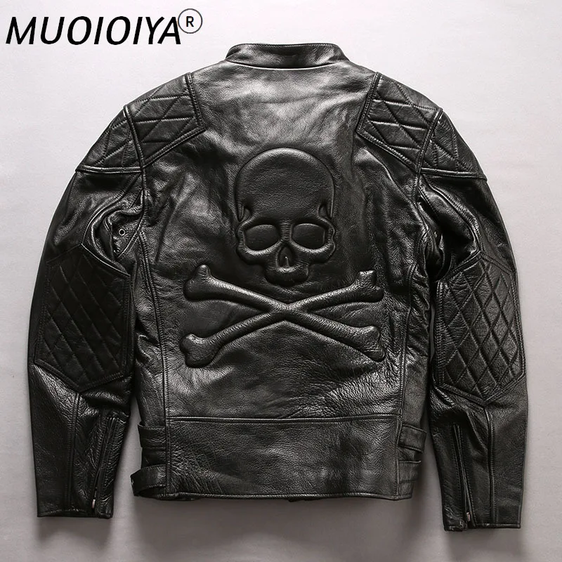 

Мужская винтажная мотоциклетная куртка, серая кожаная куртка в стиле ретро, модные толстые байкерские куртки из коровьей кожи с 3D-принтом ч...