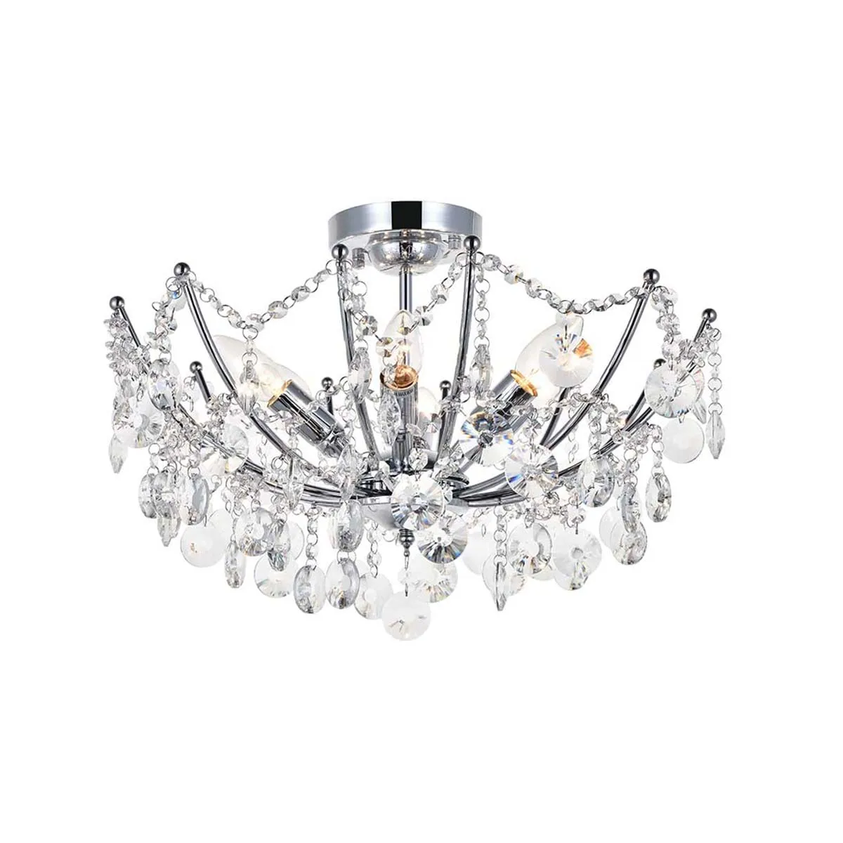 

Modern Crystal Chandelier, Clear Jewel Crystal Ceiling Light with 6 Lights E14, Flush Mount LED Pendant Lighting Fixture