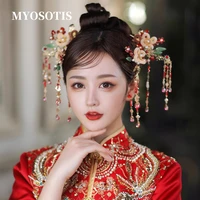 traditional chinese velvet flower hairpins wedding hair accessories headband stick headdress jewelry bridal hanfu headpiece