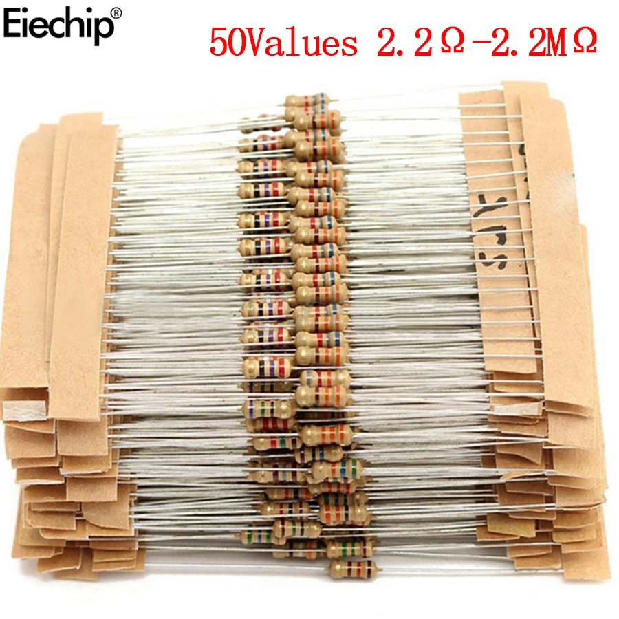 

1000pcs/lot 1/4W resistors assorted kit 0.25W Carbon Film resistance set 2.2 ohm -2.2 M Assortment resistor 2.2 ohm 100 ohm