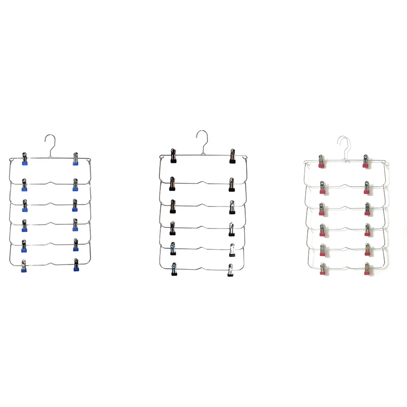 6 Layers Space Saving Pants Skirts Organizer Non-Slip Foldable Steel Closet Wardroble Hanger with Clips Home Multifunction Rack | Дом и сад