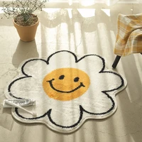 nordic flower shaped smiley face rug round bathroom mat living room bedroom floor mat absorbent non slip bedside mat rug
