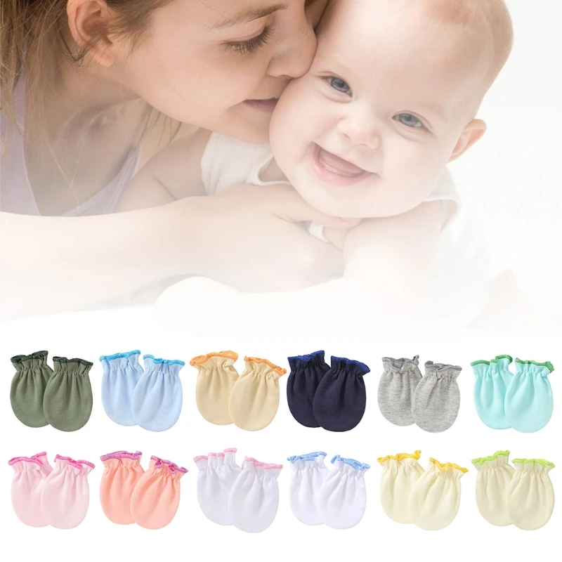 

1 Pair Baby Anti-scratch Soft Cotton Gloves Newborn Solid Color Handguard Mittens Infants Supplies Shower Gifts