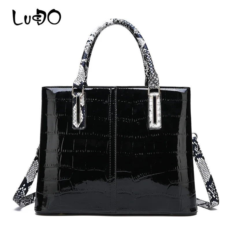 

LUCDO Crocodile Patent Leather Luxury Handbag 2020 New Shoulder Tote Bags Women Famous Brands Designer Sac a Main Femme