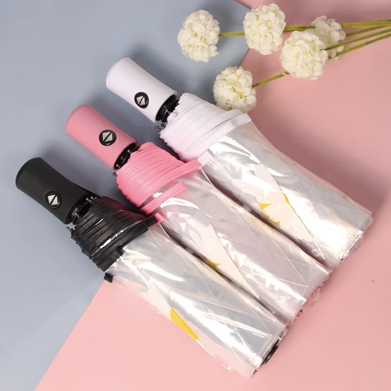 

Automatict Transparen Daisy umbrella Folding Simple Trend Female Japanese Small Fresh Student Windproof Style Clear umbrella