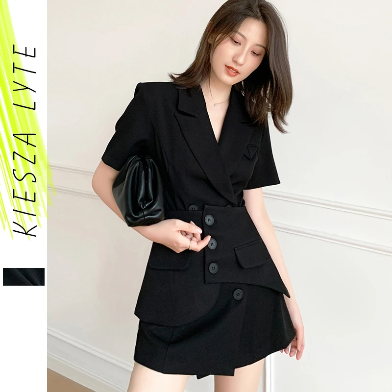

women black blazer dress high waist 2020 new minority thin midi length suit jacket dresses high street
