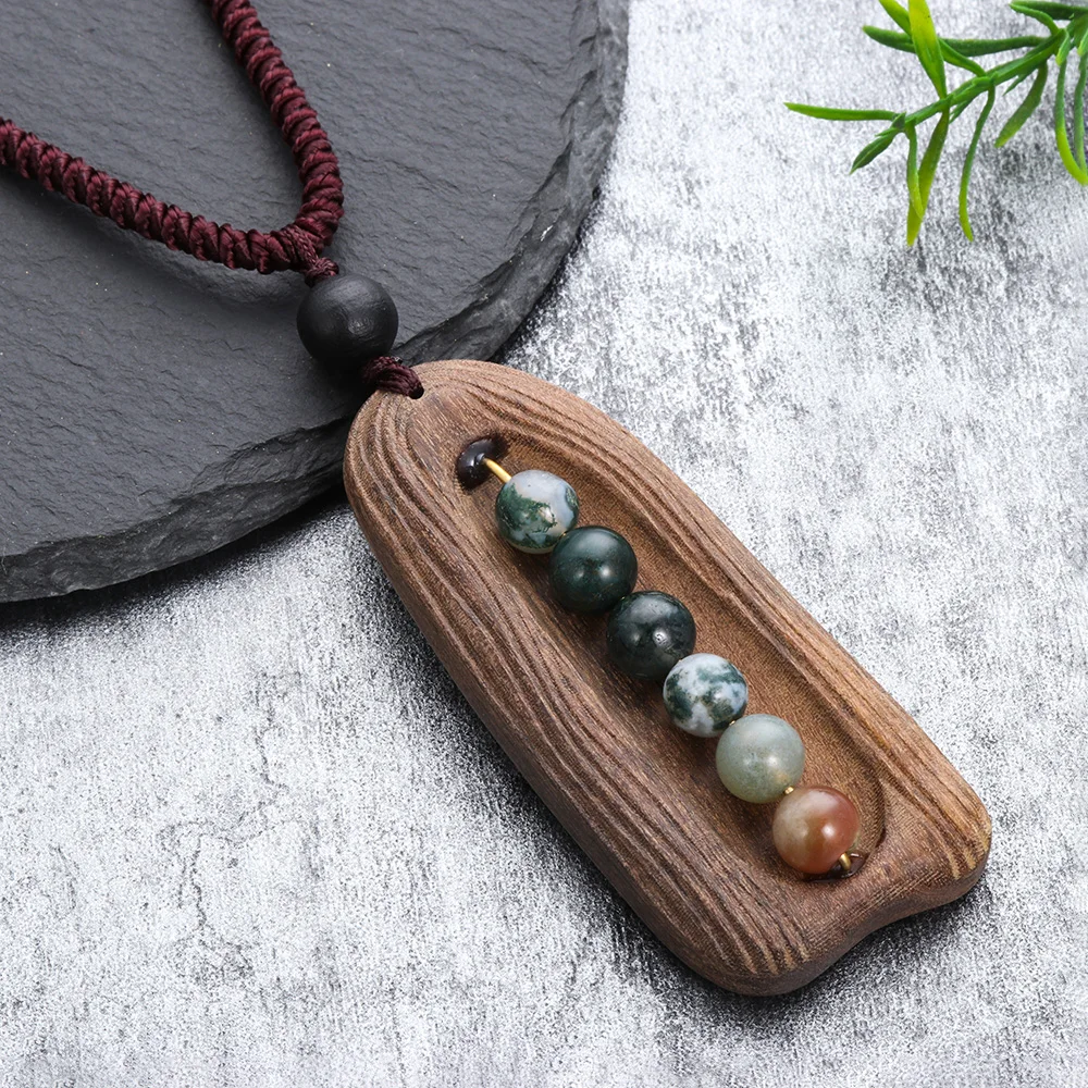 Модное ожерелье из сандалового дерева с подвеской натурального камня в