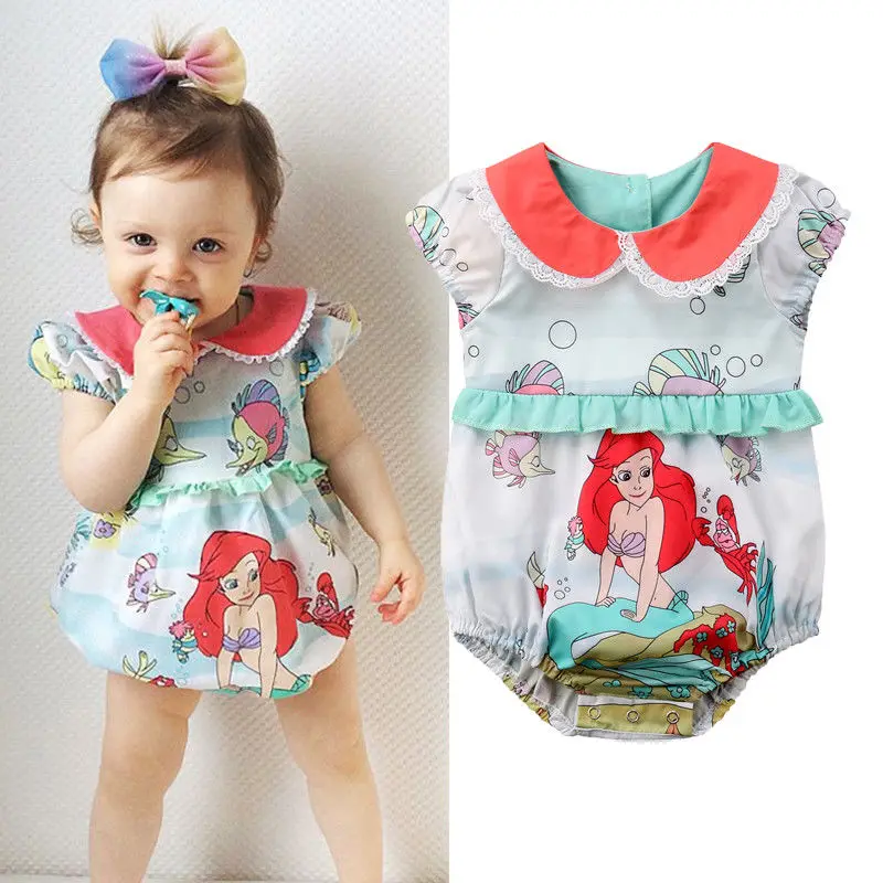 

Toddler Baby Girls 0-24M Summer Lovely Sweet Romper Short Sleeve Peter Pan Collar Cartoon Print Jumpsuits Romper Baby Clothes