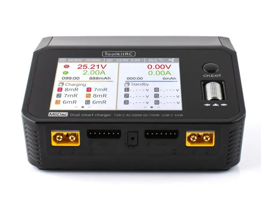 ToolkitRC M6DAC AC 200W DC 700W 15A * 2 USB-C 65 Вт QC3.0 двухканальный Smart Lipo Батарея Зарядное устройство Dis Зарядное устройство для детей 1-6S Lipo Батарея